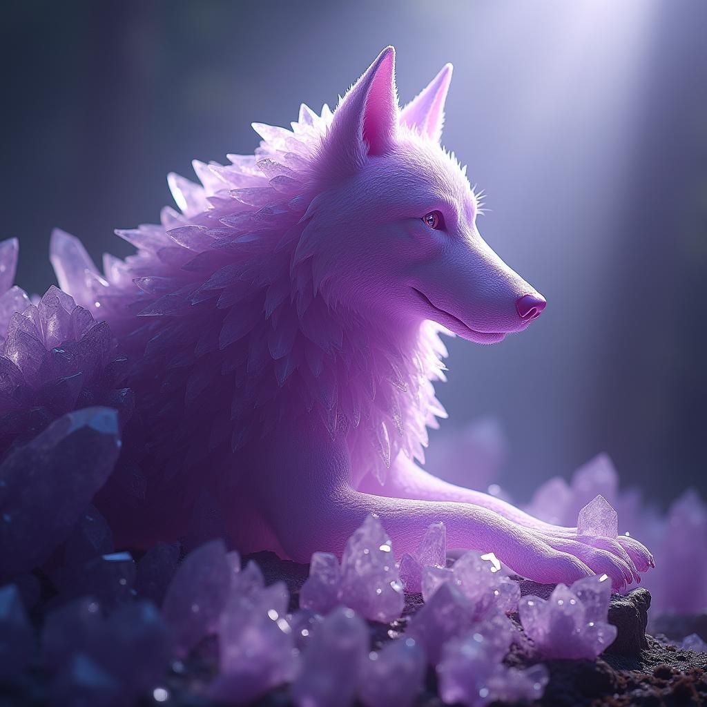 Crystalline Amethyst Wolf: Hyperrealistic Gemstone Art