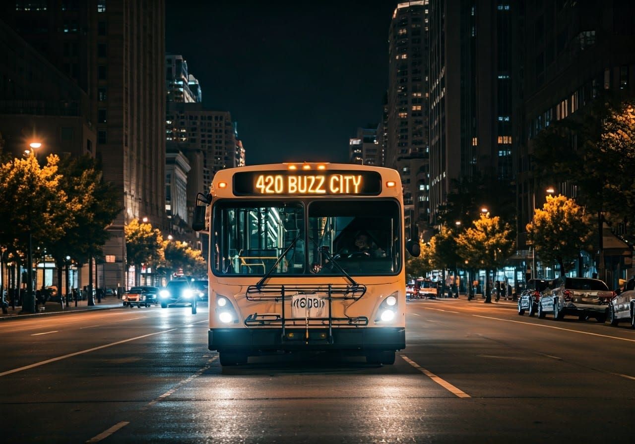 Night Bus Travels Through Buzzing City