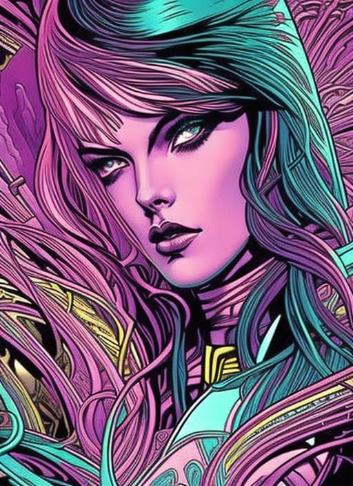 Retro Pin-Up in Synthwave Comic Book Style