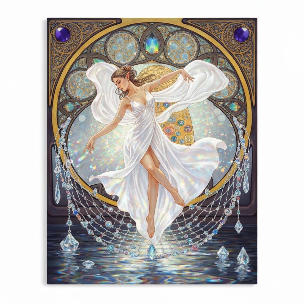 Elven Acrobat's Dreamlike Dance in Jewel-Toned Art Nouveau S...