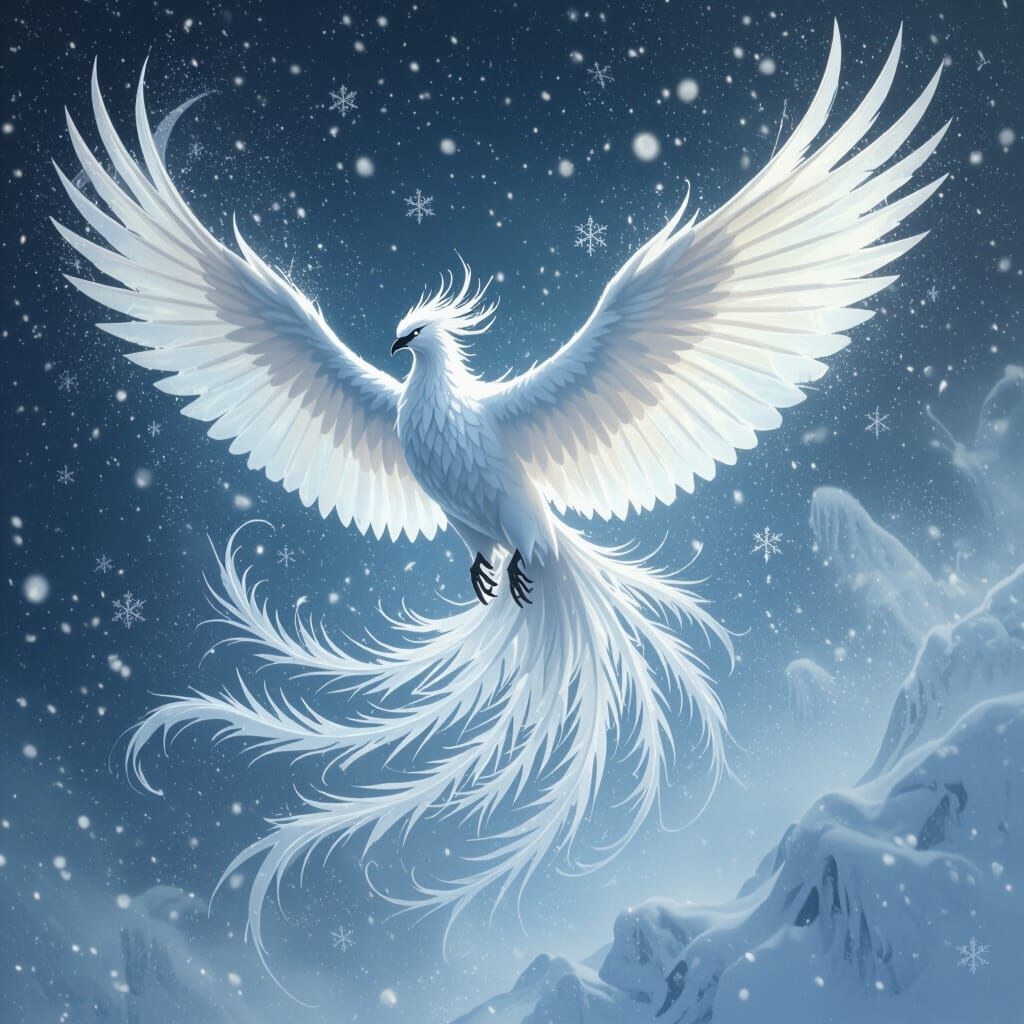 Icy Phoenix in Flight: A Digital Painting