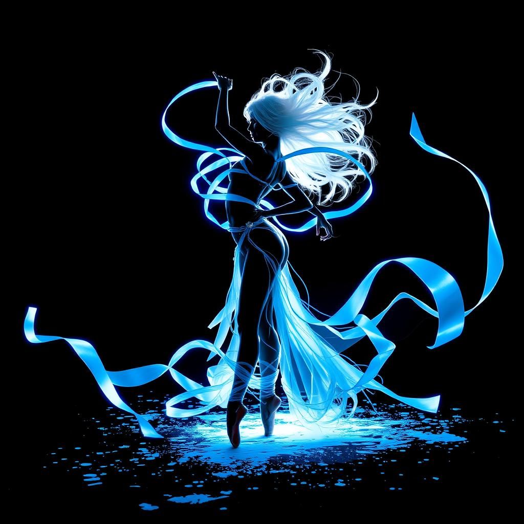 Neon Dancer Silhouette in Dark Biomechanical Style