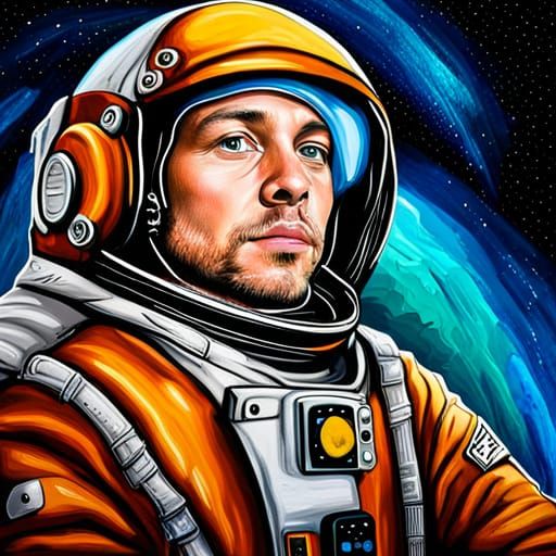 Steampunk Animal Astronaut in Neon Moonscape Graffiti Art