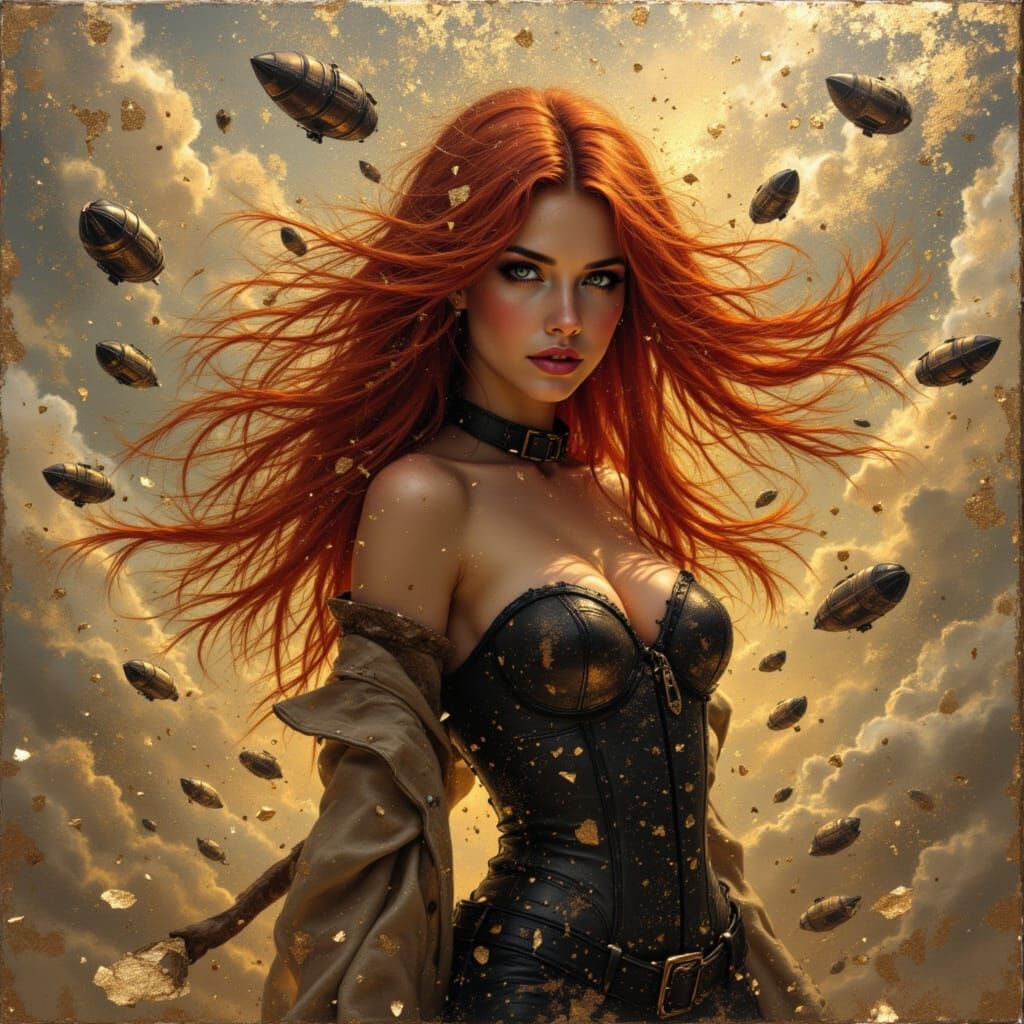 Steampunk Heroine in Leather with Gold Accents