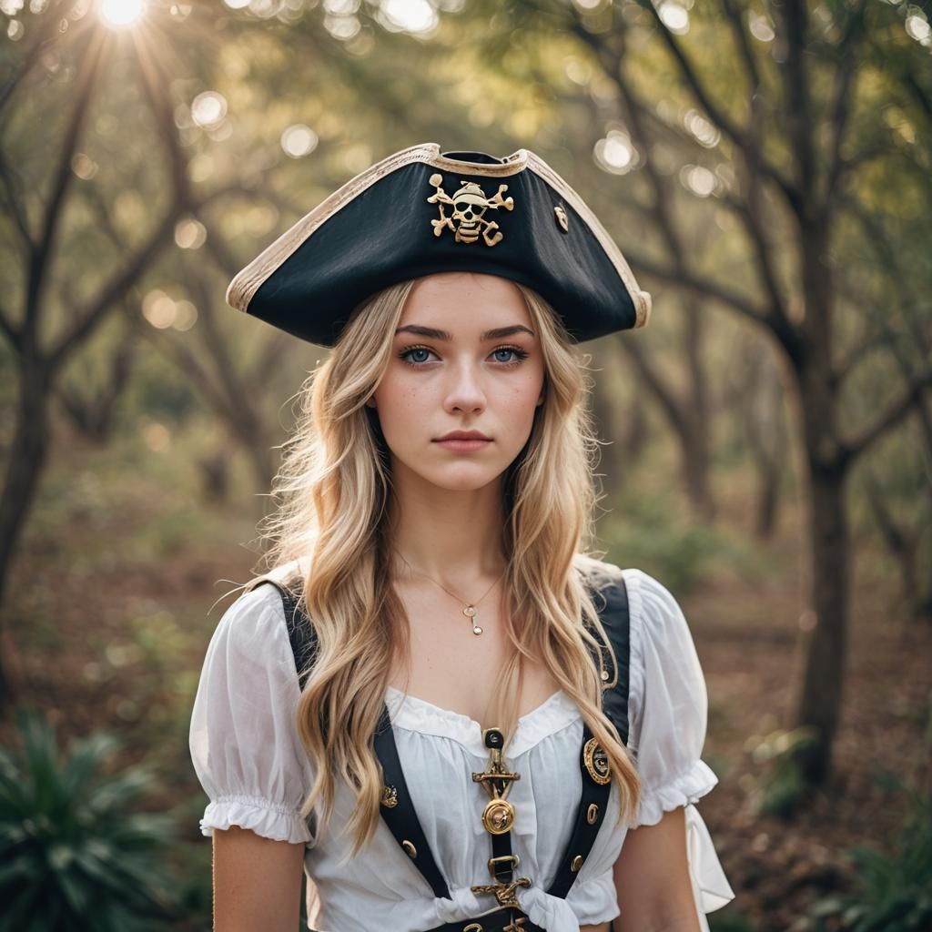 Young Pirate Girl with Blonde Hair and Blue Eyes