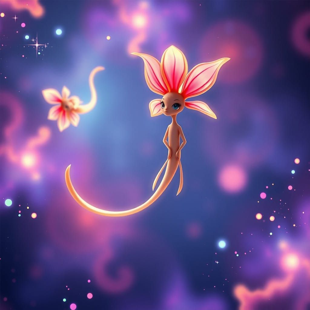 Ethereal Flower Alien in Cosmic Dreamscape