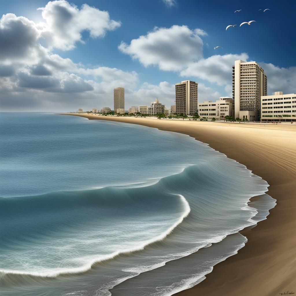 Photorealistic Karachi Sea View with Visitors