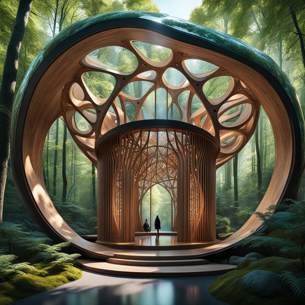 Wooden and Glass Parametric Pavilion in Forest