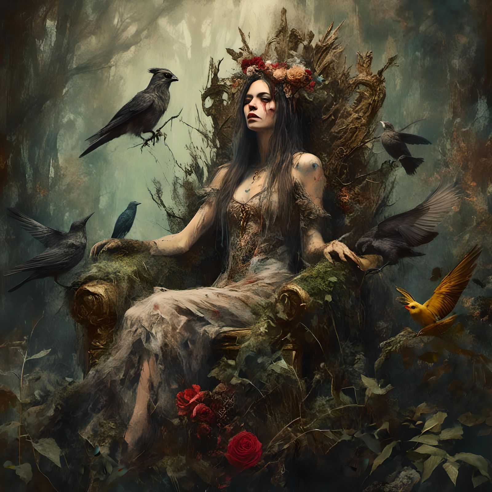 Tattooed Forest Princess on Shrub Throne