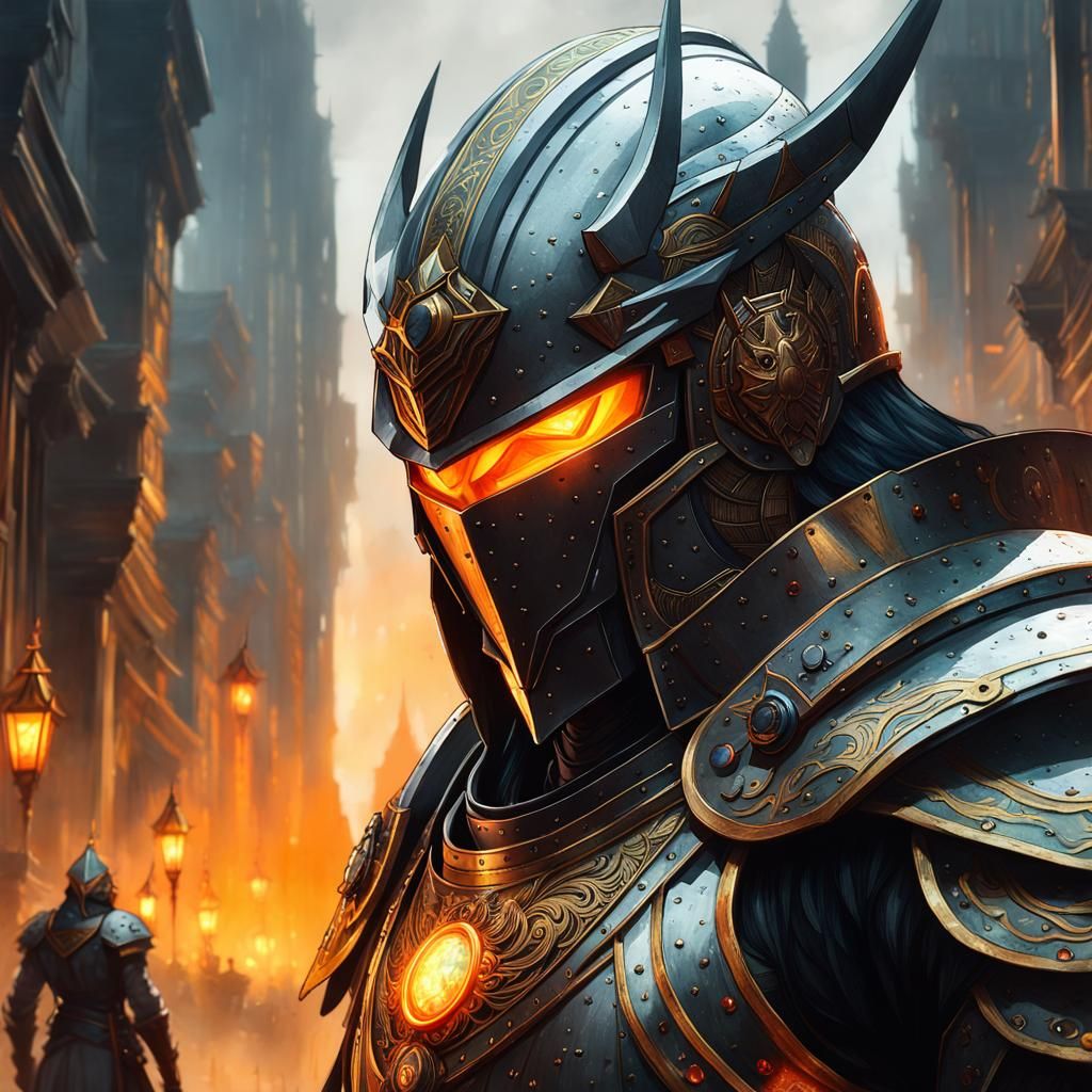 Epic Armored Boss in Anime Watercolor Style