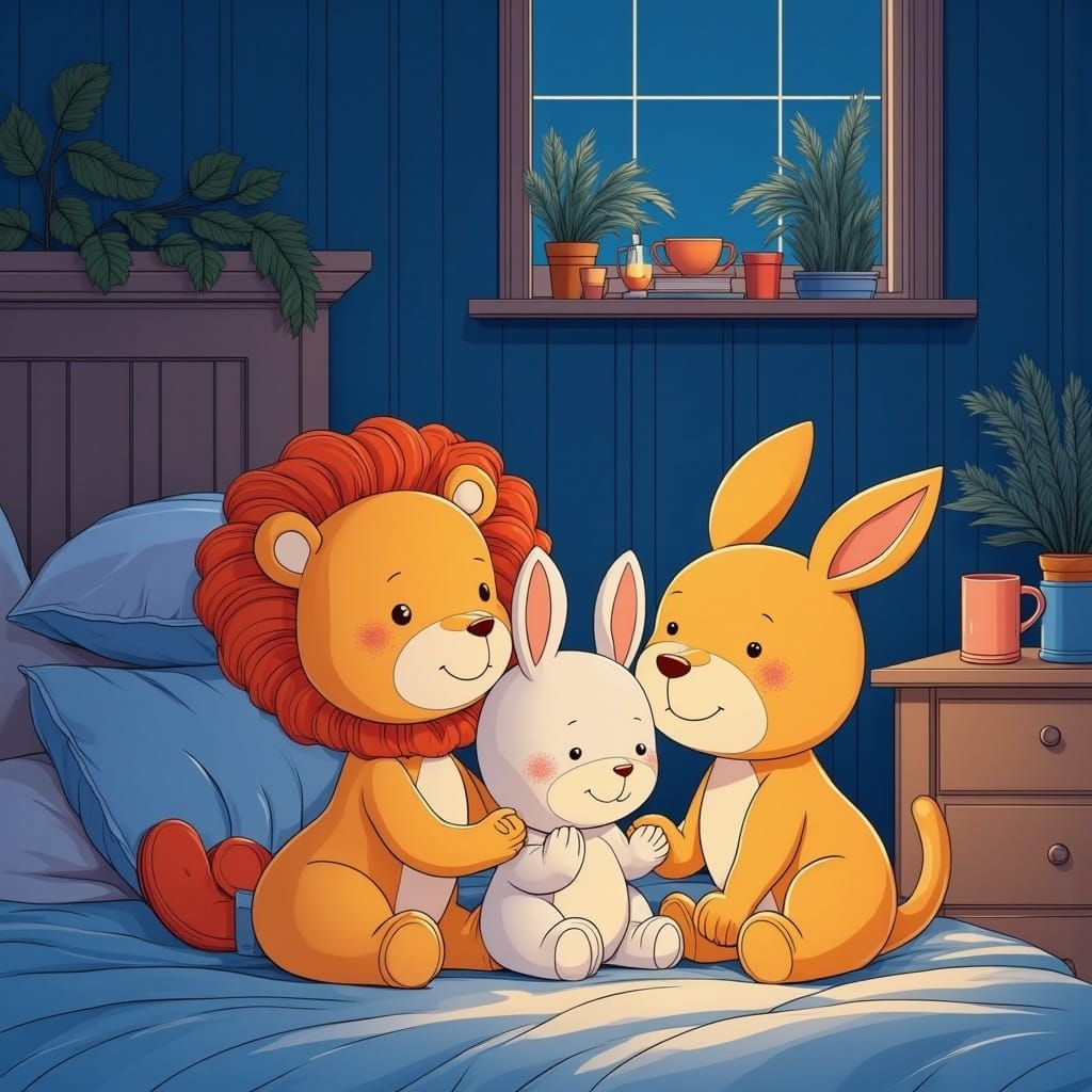 Cozy Child's Bedroom at Night in Line Art