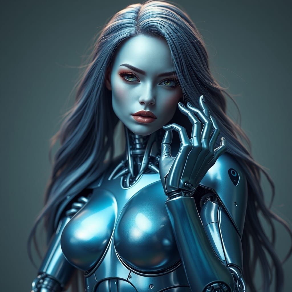 Iridescent Robot Mermaid with Mechanical Body