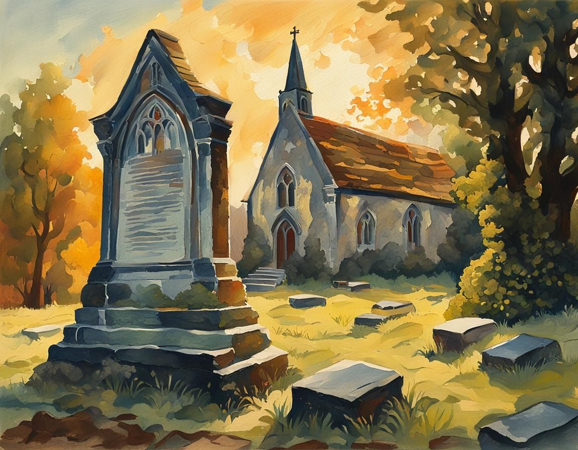 Medieval Knight Tombstone: Gouache Watercolor Impression