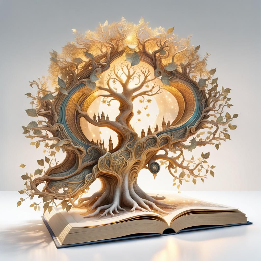 Enchanted Tree Emerges from Fairy Tale Book