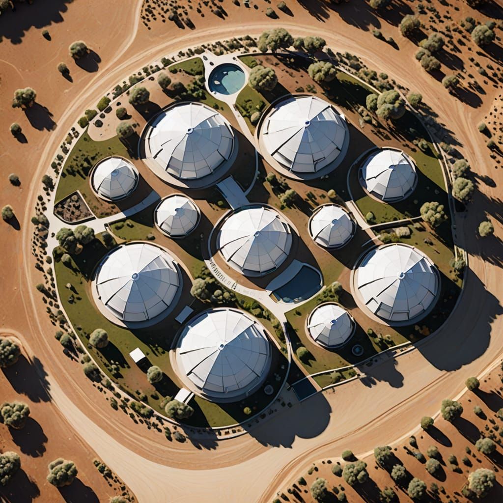 Top-Down Masterplan of SuperAdobe Domes in Technical Drawing...