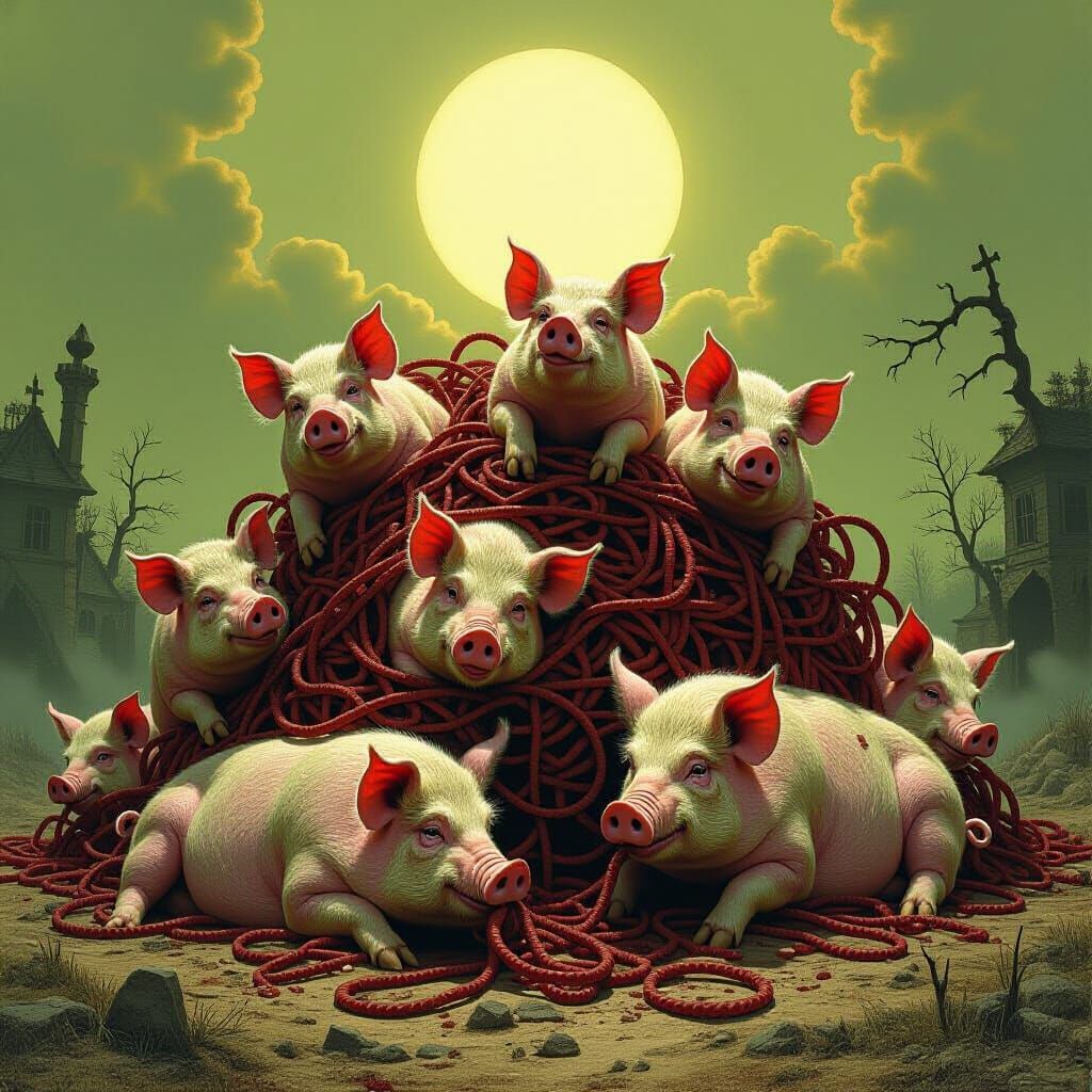 Giant Pigs in Licorice Dreamscape