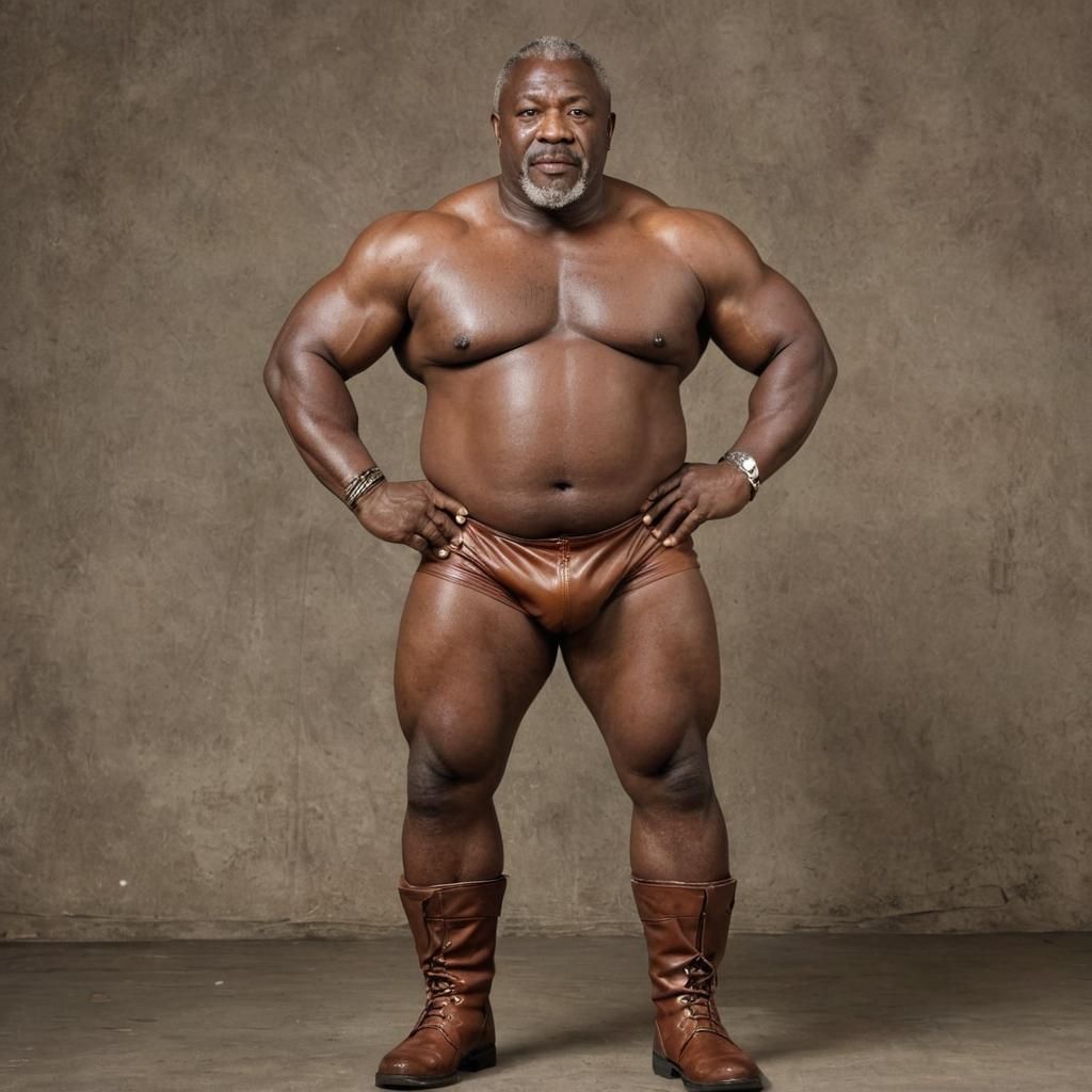 Triumphant Nigerian Wrestler in Vinyl Trunks