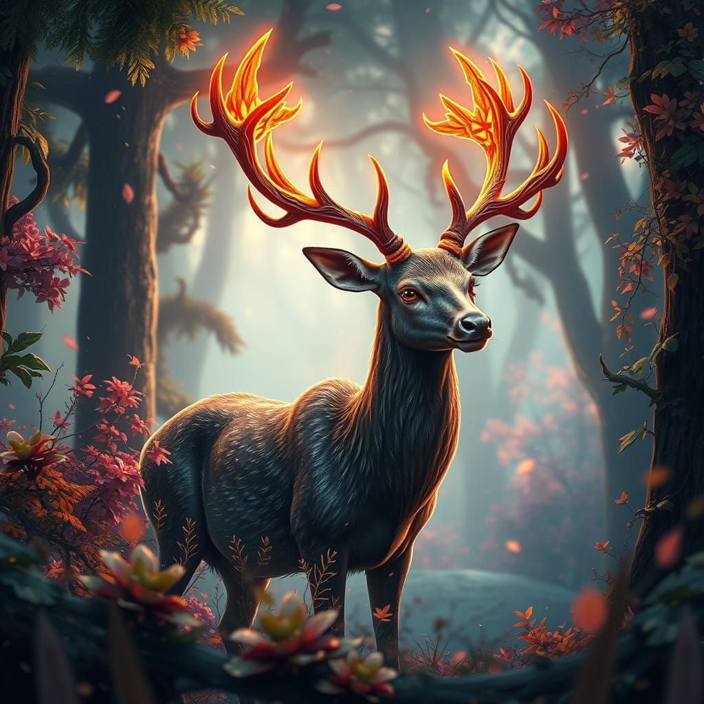 Mystic Deer in Whimsical Forest: Fantasy Concept Art