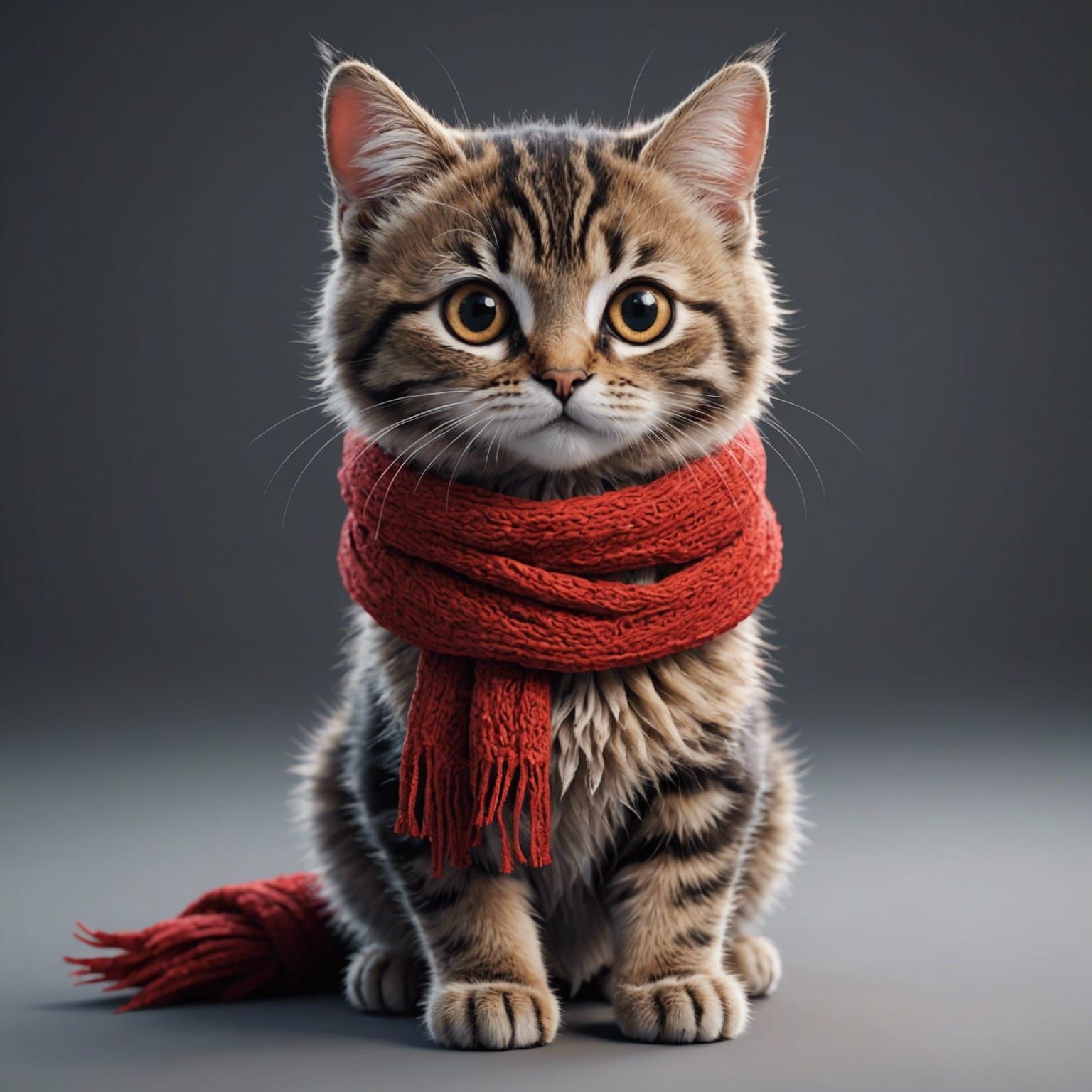 Cute Cat with Red Scarf in Abstract Style