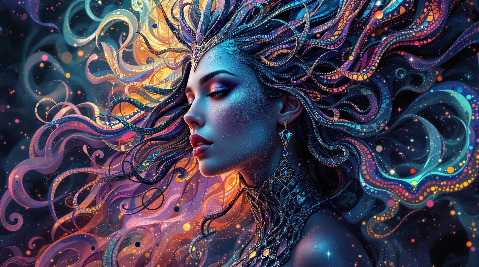 Fractal Celtic Warrior Queen in Cosmic Splendor