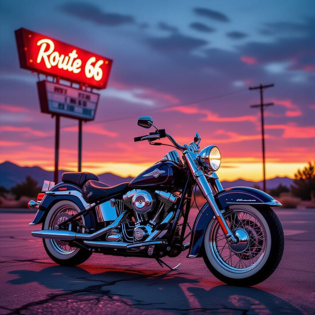 1948 Harley-Davidson Panhead on Route 66 in Photorealistic S...