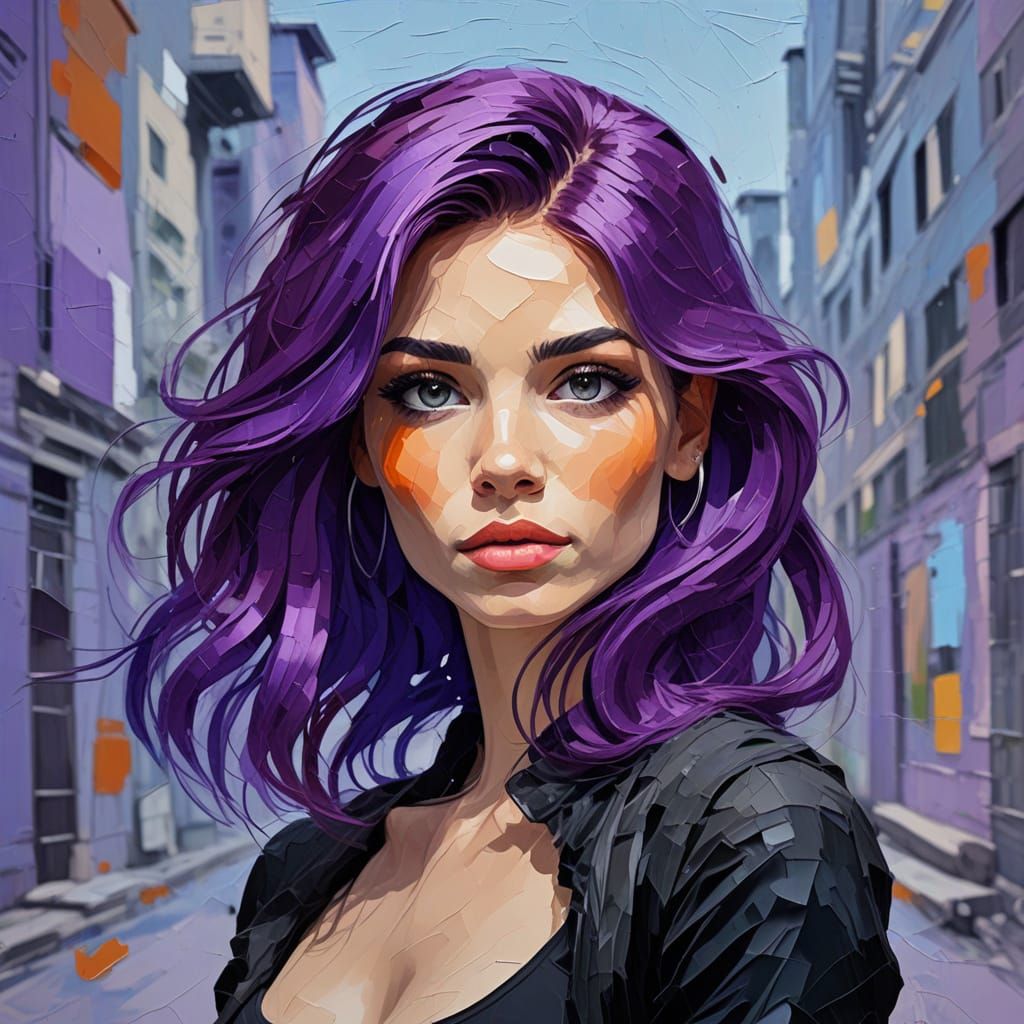 Expressionist Goddess Portrait with Purple Hair