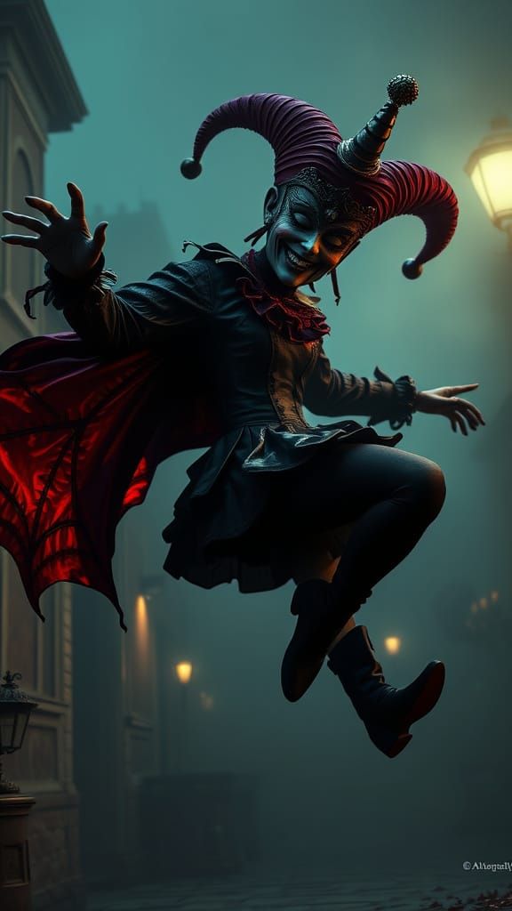 Enigmatic Jester in Dark Carnival Attire, Haunting Venice Ma...