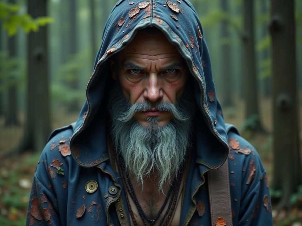 Gritty Wizard Peddler in Harsh Terrain