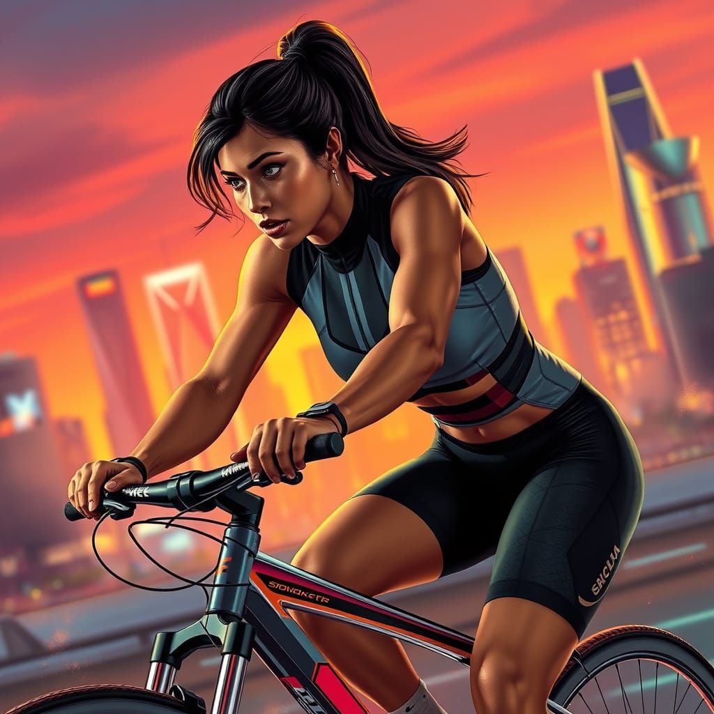 Hyperrealistic City Cyclist with High-Tech Bike