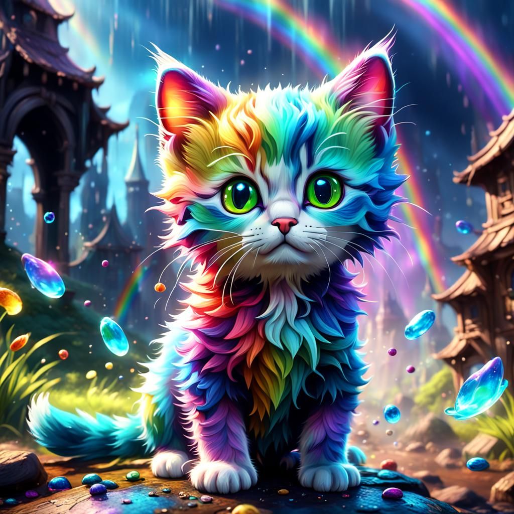 Magical Rainbow Kitten in Detailed Matte Painting