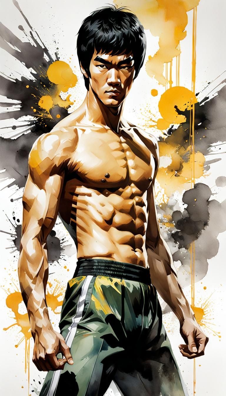 Bruce Lee Watercolor Manga Illustration