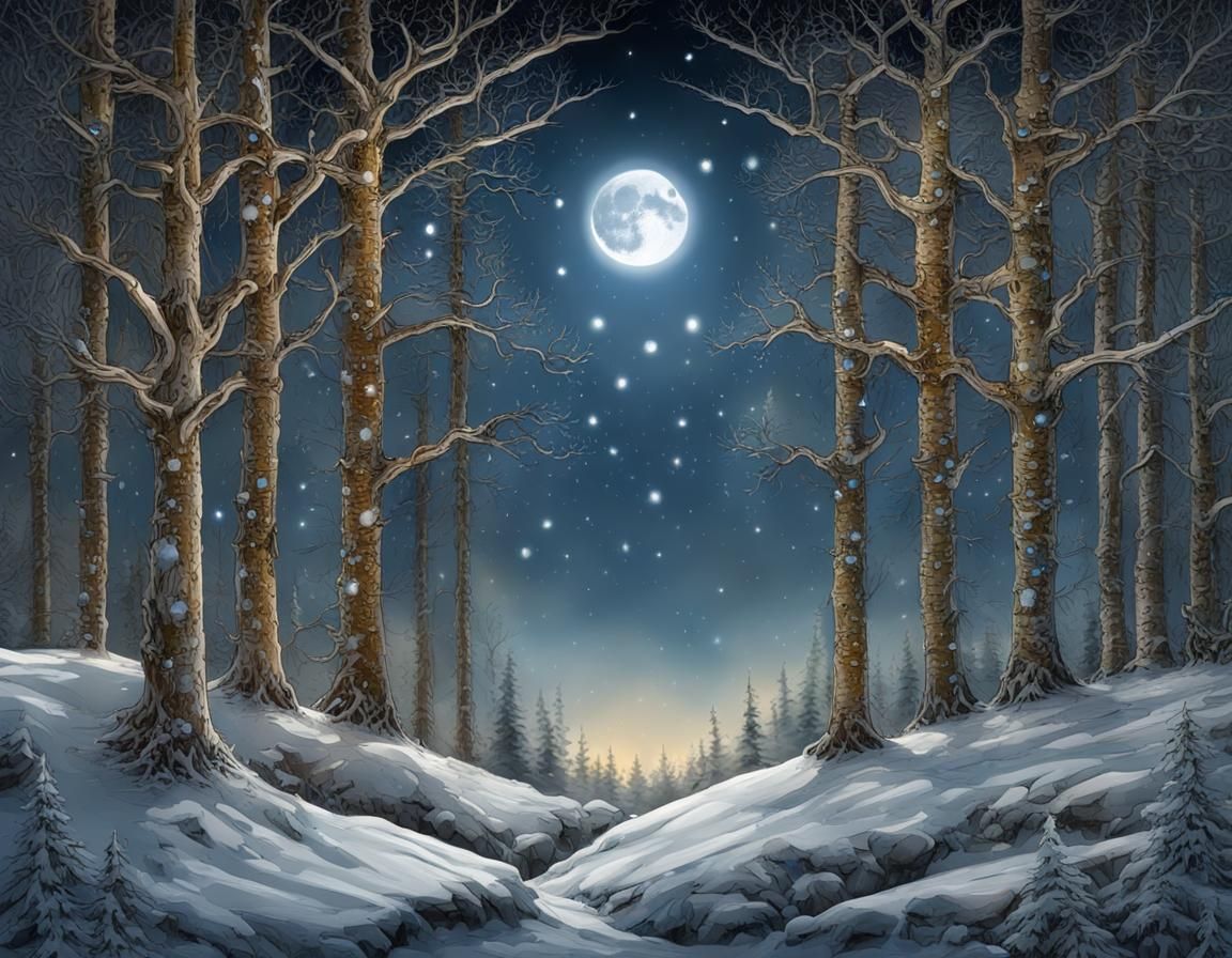 Winter Solstice Forest Under Jeweled Stars