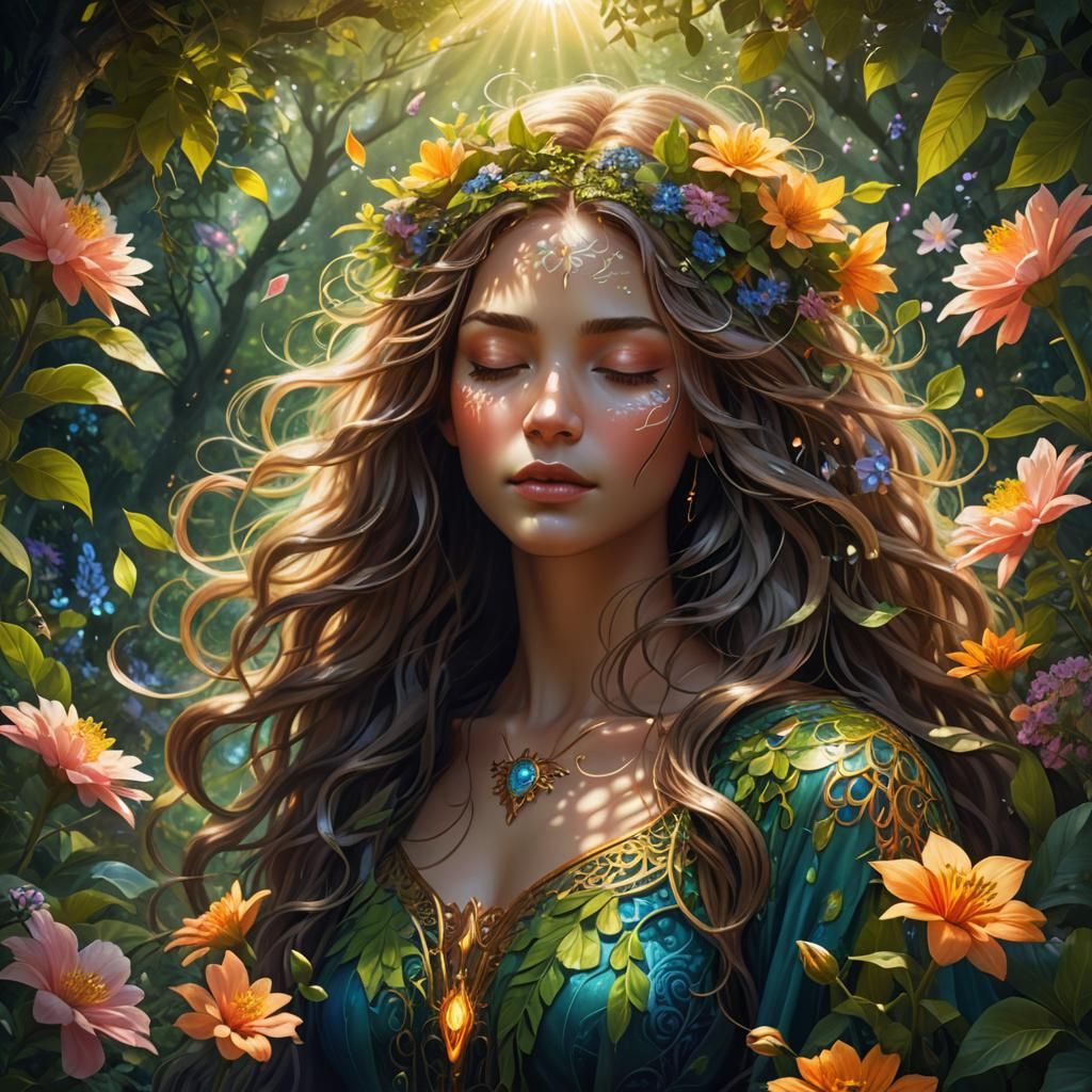 Mystical Woman in Lush Fantasy Illustration