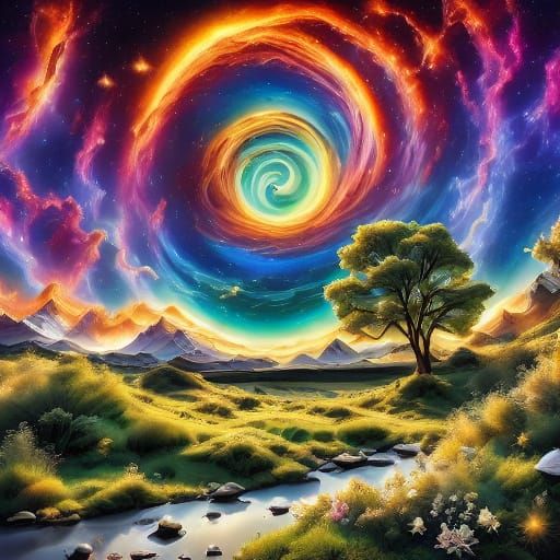 Cosmic Aurora Tree in Enchanted Woods