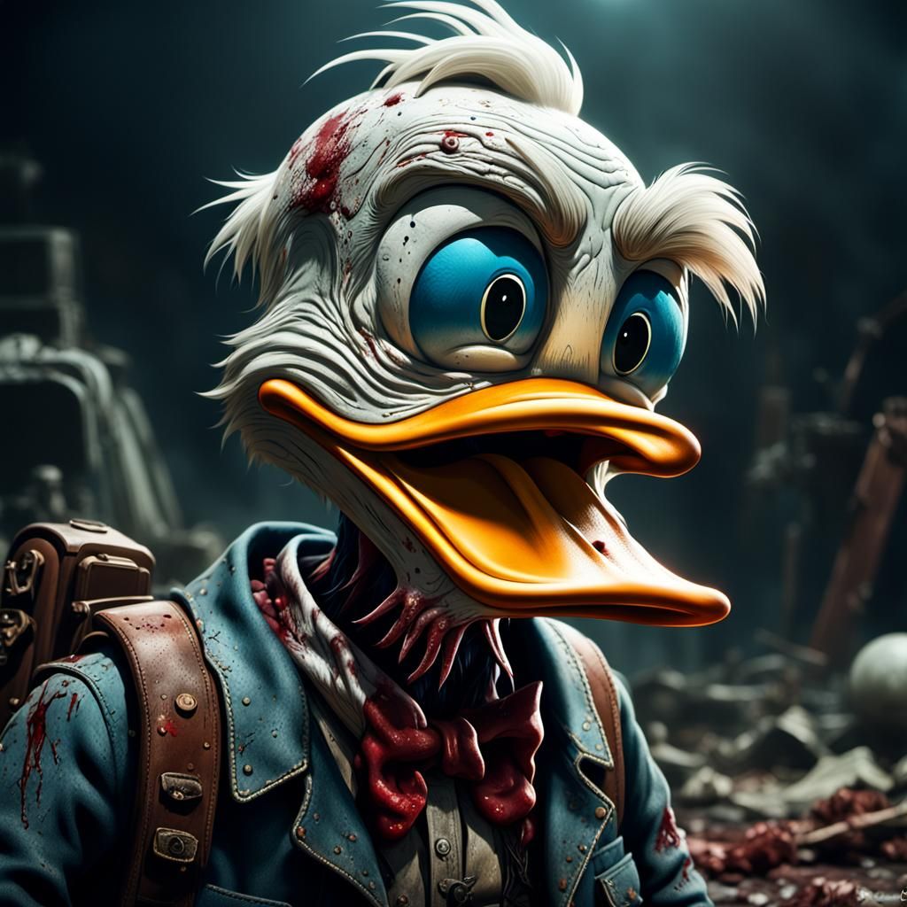 Zombie Donald Duck in Dystopian Post-Apocalypse
