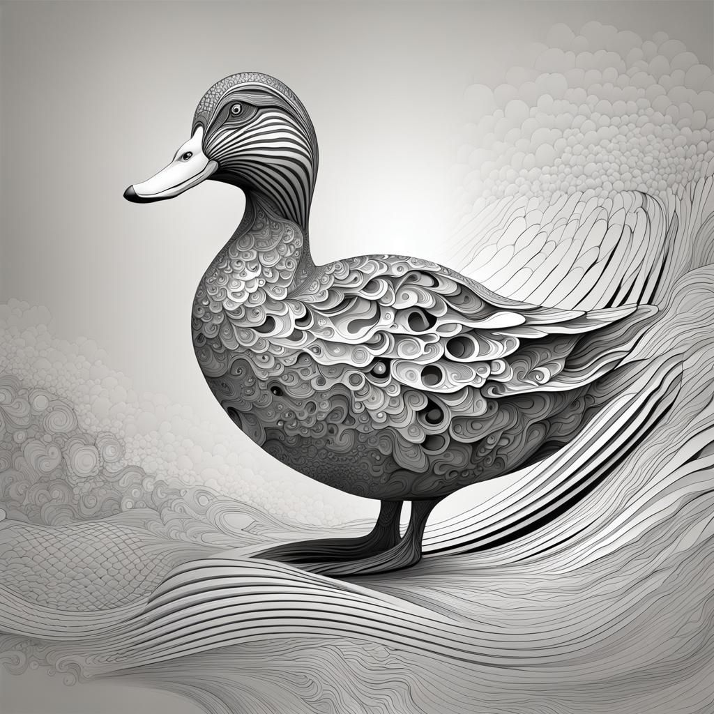 Abstract Fractal Duck with Zentangle and 3D Shading