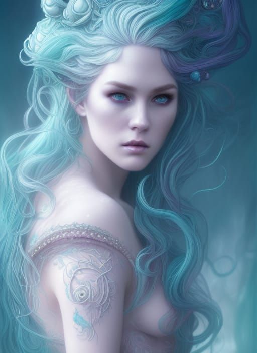 Oceanic Princess with Luminescent Hair in Fantasy Style