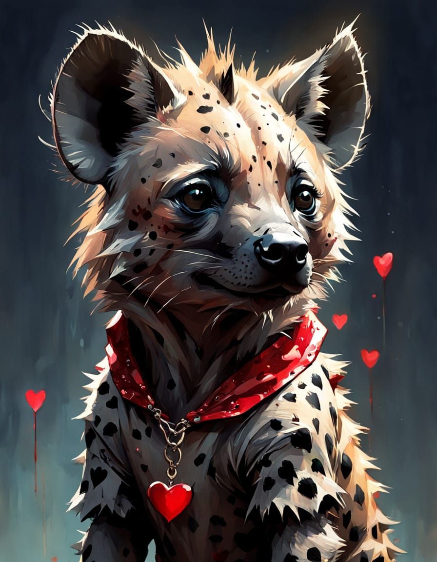 Adorable Hyena in Valentine's Day Attire as Digital Painting