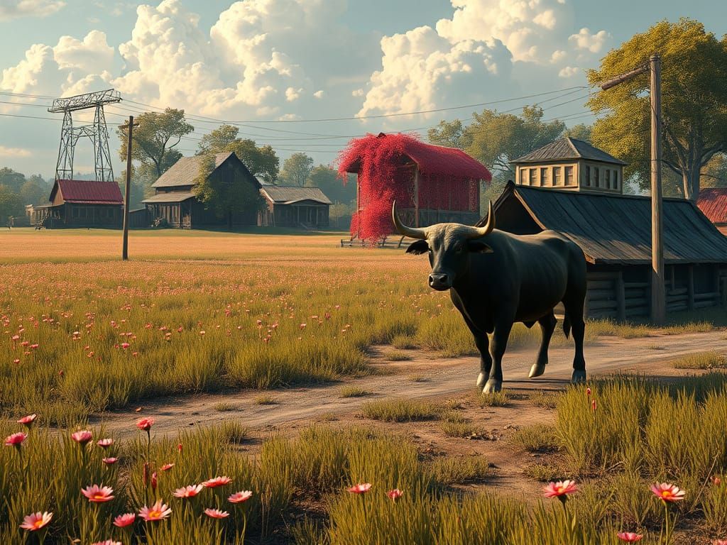 Prairie Bull at Mississippi Crossroads: Fantasy Concept Art