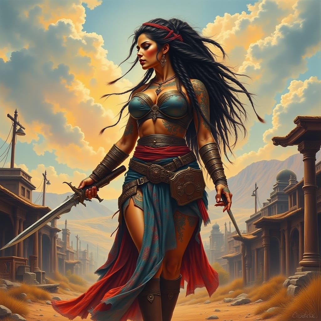 Fearless Latina Warrior in Wild West Town