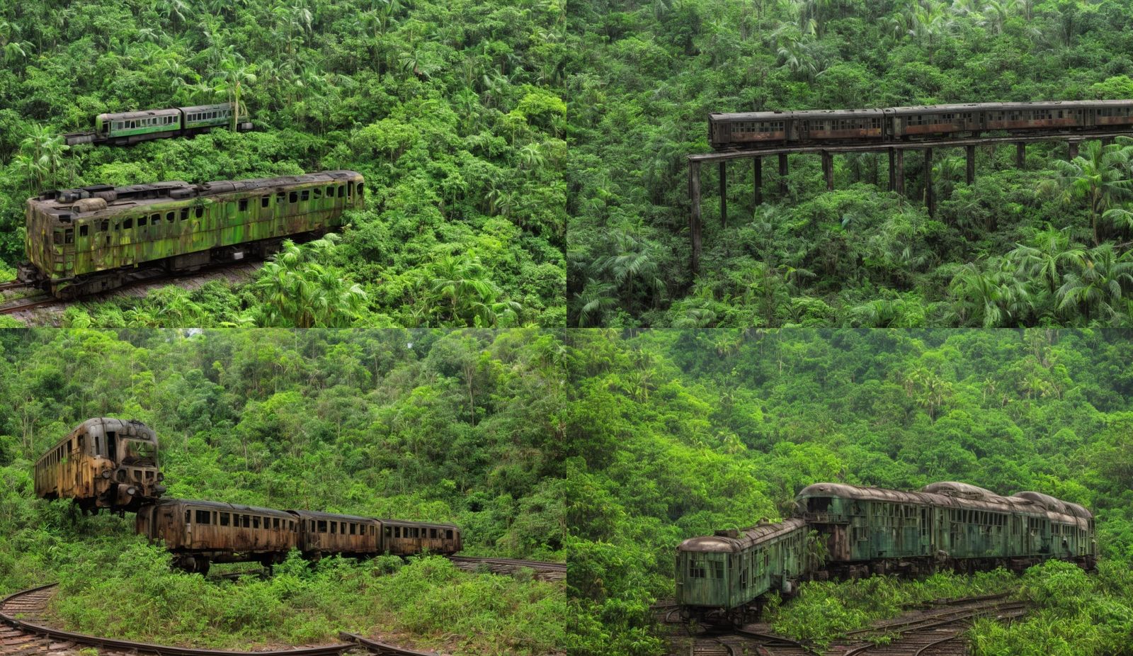 Abandoned Train Slowly Reclaimed by Tropical Forest