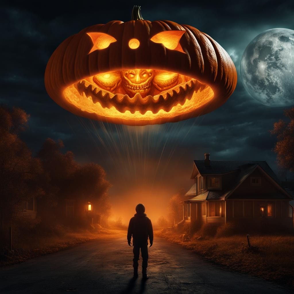 Jack-o'-Lantern UFO Abduction in Chiaroscuro