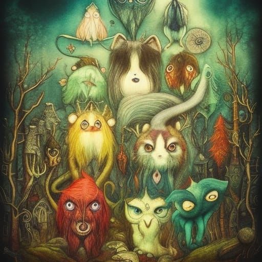 Whimsical Family Portrait of Mythical Beasts