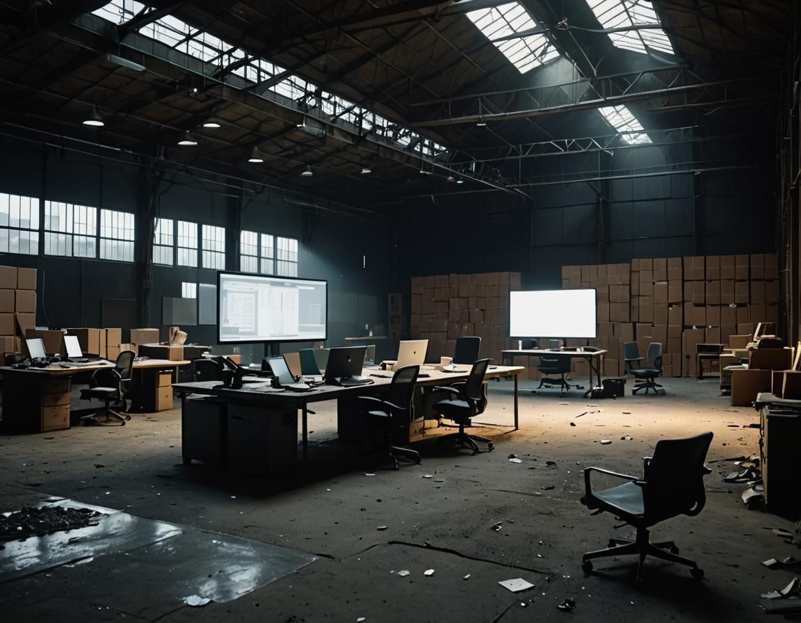 High-Tech Workspace in Abandoned Industrial Warehouse