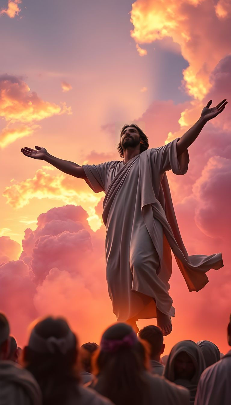 Triumphant Jesus Ascends to Heaven in Epic Sunrise