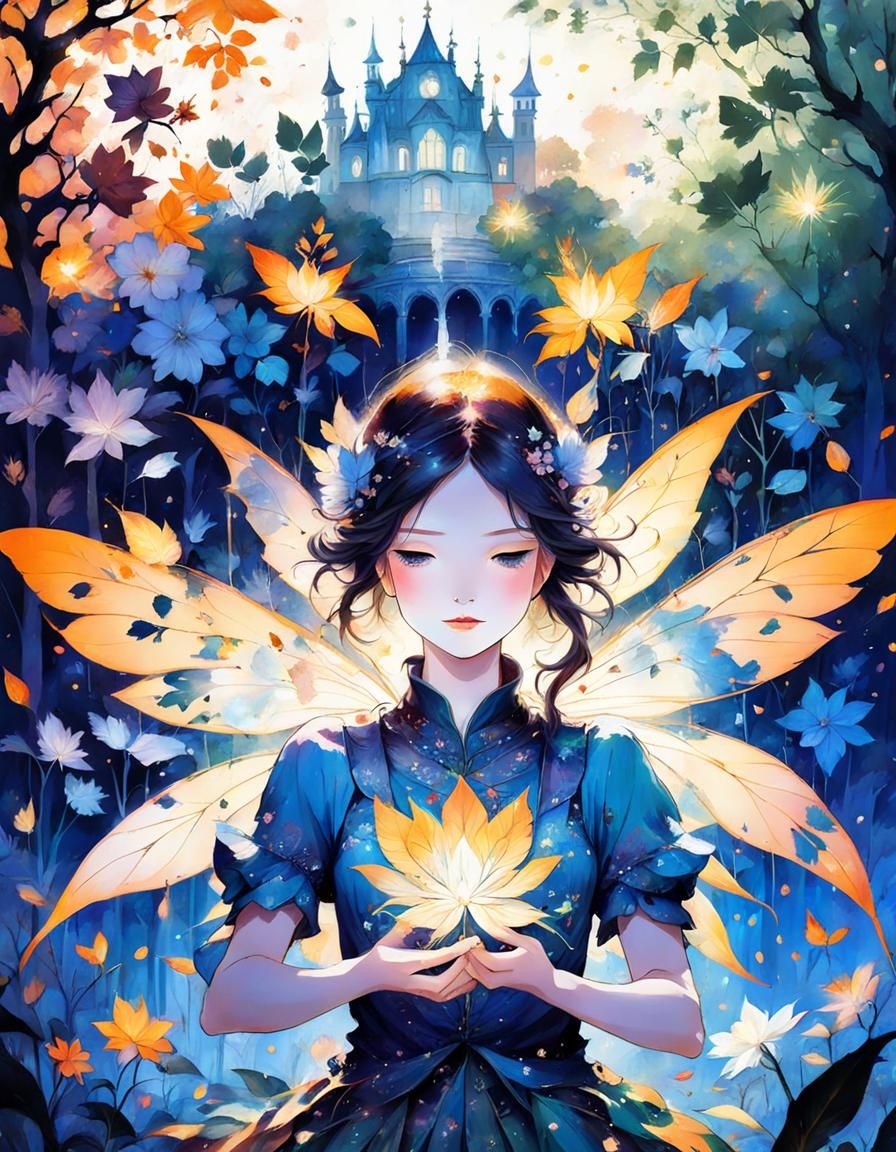 Nature Fairy Double Exposure in Anime Style