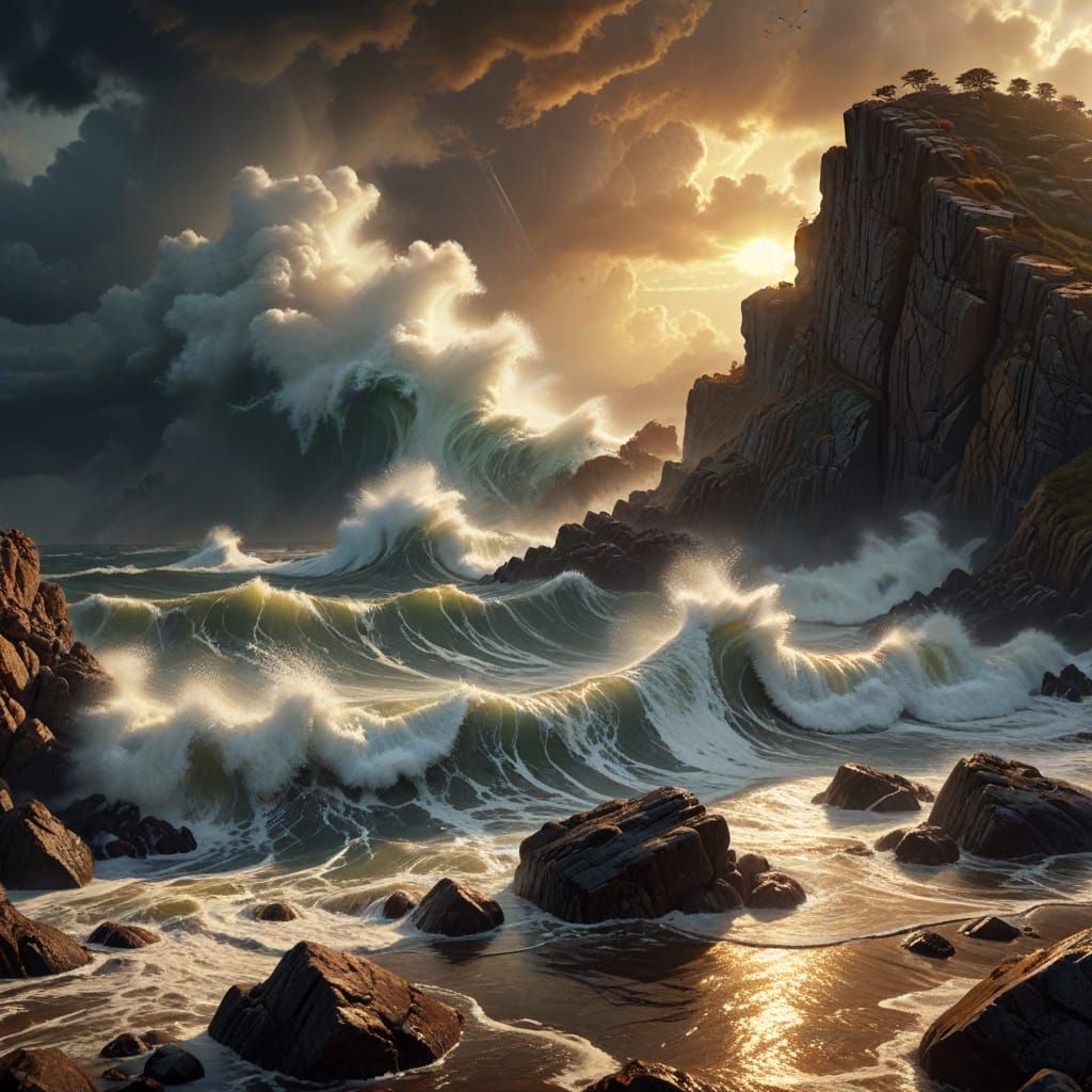 Hurricane Hits Rocky Seashore in Digital Matte Painting