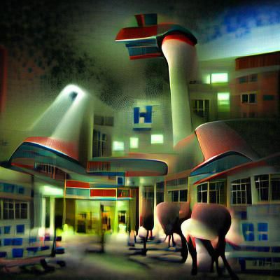 Surreal Nostalgic Hospital at Night with Volumetric Lighting