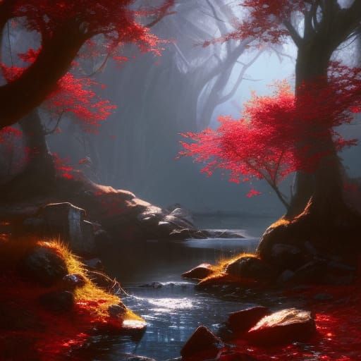 High Gothic Crimson Sakura in Autumn Sunlight