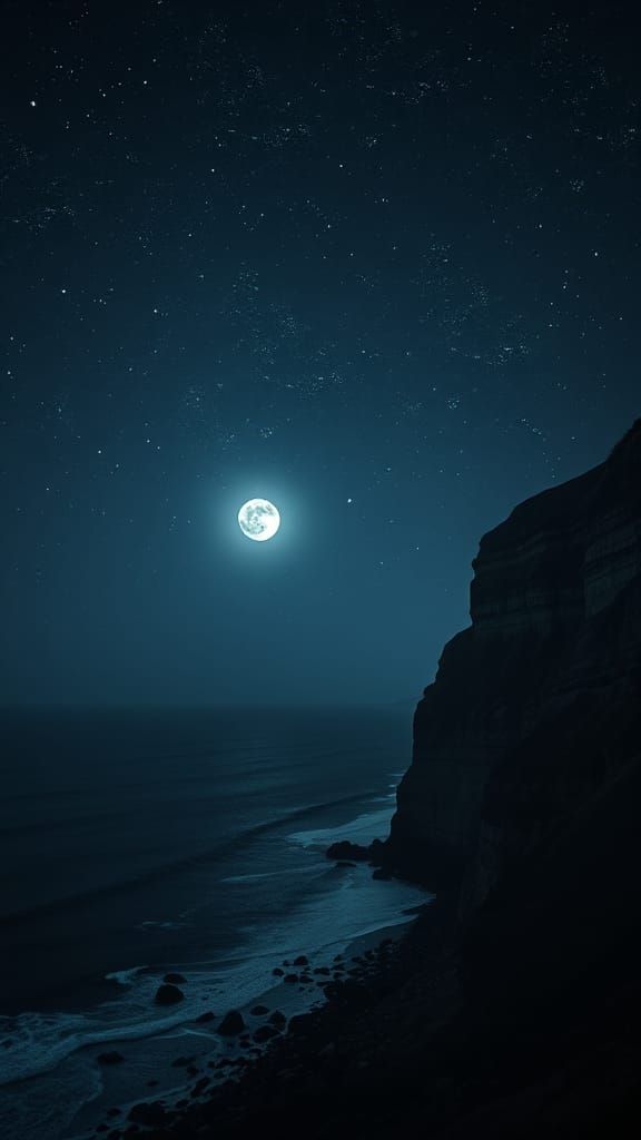 Hyperdetailed Seashore at Night in Photographic Style